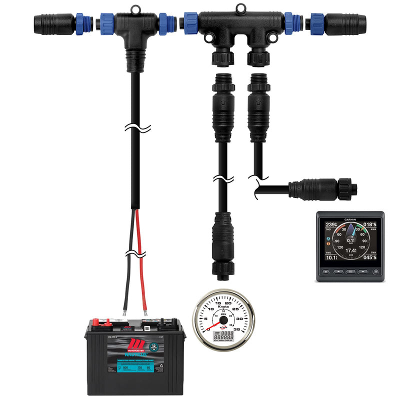 NMEA 2000 Starter Kit to Process NEMA 2K Network for Lowrance Simrad Garmin,Marine Grade NMEA 2000 Backbone Cables Drop Cables Tees Terminators ‎Starter Kit-Blue
