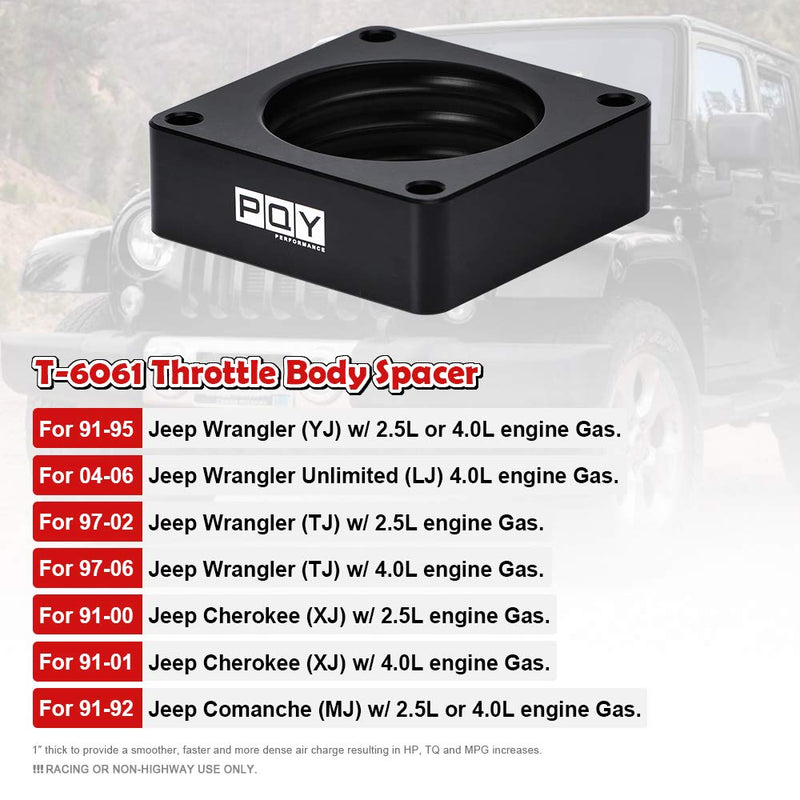 Throttle Body Spacer Compatible with 91-06 Jeep Wrangler TJ YJ LJ Cherokee XJ 2.5L/4.0L Engine Gas MJ w/Gasket 1" Raise Manifold Carb Black