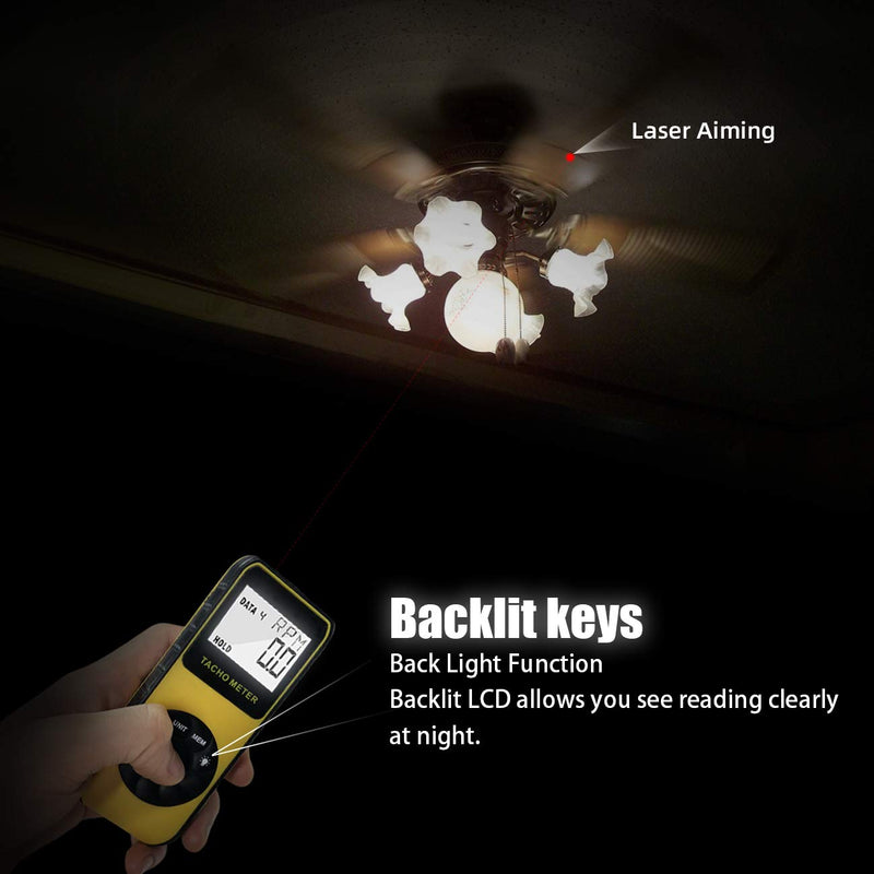  [AUSTRALIA] - Photo Tachometer Non-Contact 7.0-99,999 RPM Speed Meter, AIOMEST Laser Automotive Speedometer, Tach Gauge Tester Measure RPM for Car Truck Motorcycle Engine Lawn Mower with Data Logging AI-9235C 1.8 Distance,w/ Backlit