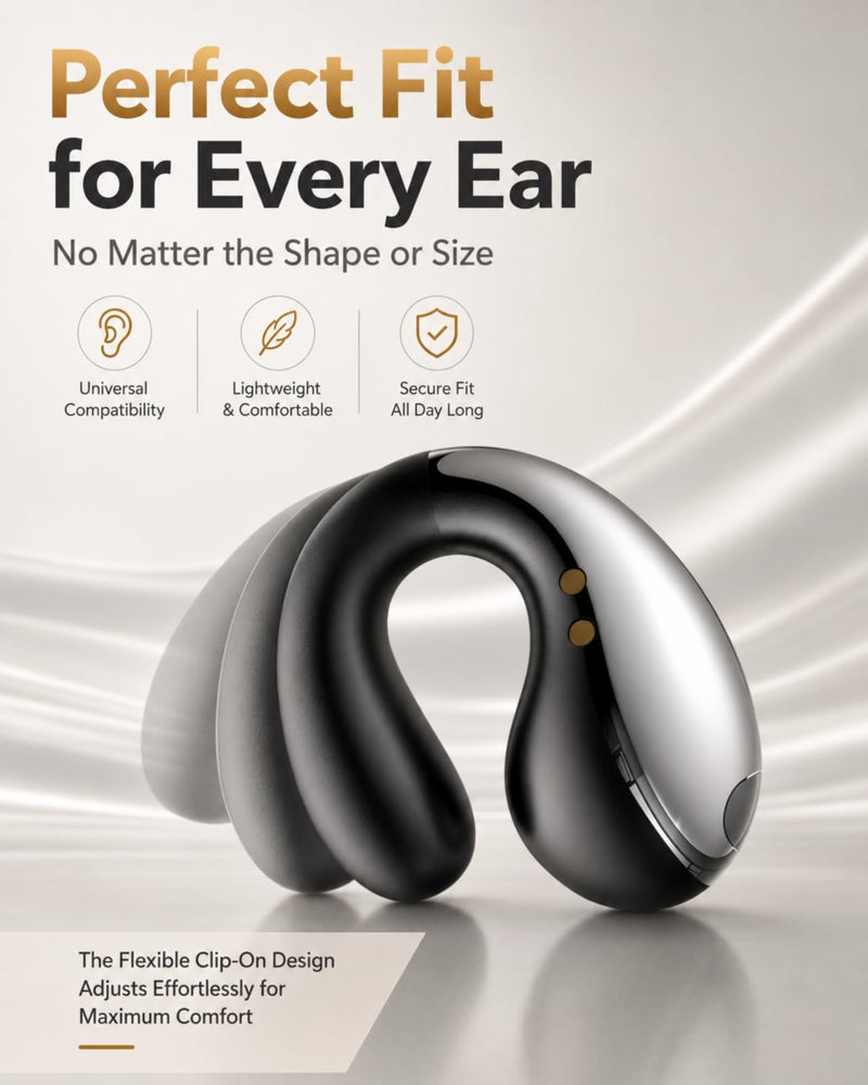 Boytond Ultra Open Ear Earbuds - Ergonomic Clip-On Earbuds, Small Bone Conduction Over-The-Ear Headphones with Waterproof Design, Perfect Running Headphones for Sports and Fitness, Gloss Black