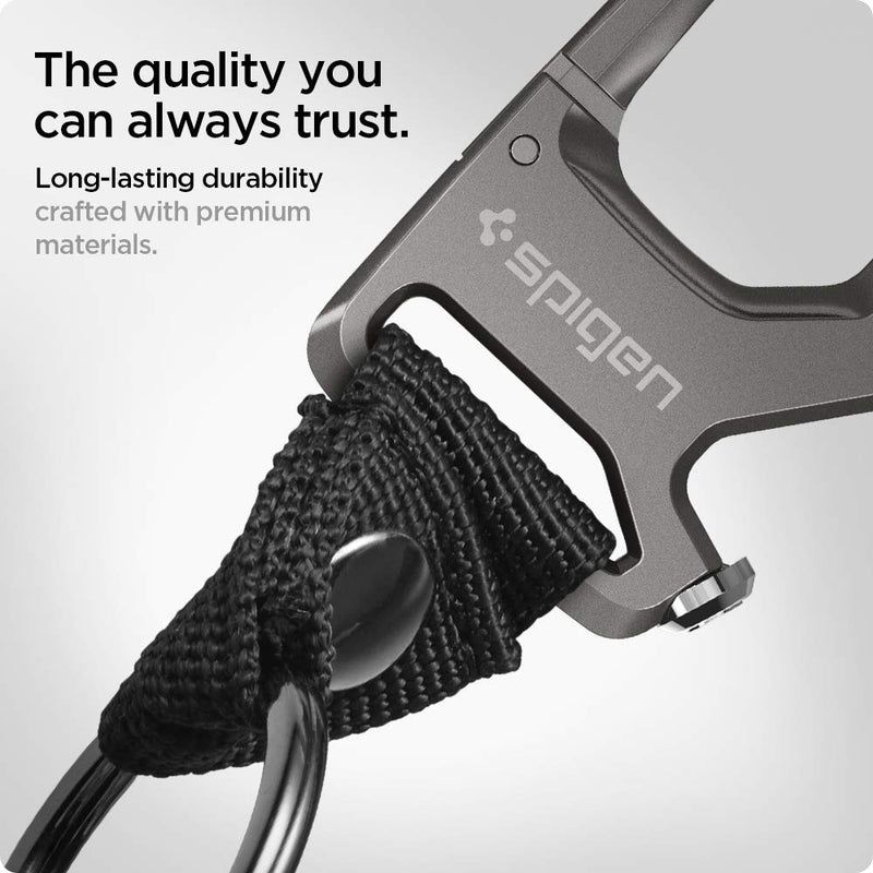 Spigen Life Carabiner Key Ring Clip, Car Keychain Clip, Bottle Opener Key Chain Ring for Men and Women Gunmetal (1-pack)