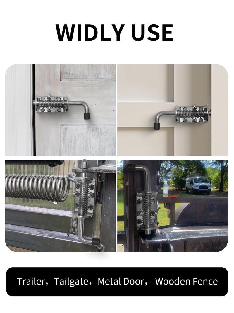 Spring Loaded Gate Latch Pin Barrel Bolt Durable for Shed Doors Wood Metal Gate - 2pcs (Heavy Duty SS 2pcs) Heavy Duty SS 2pcs