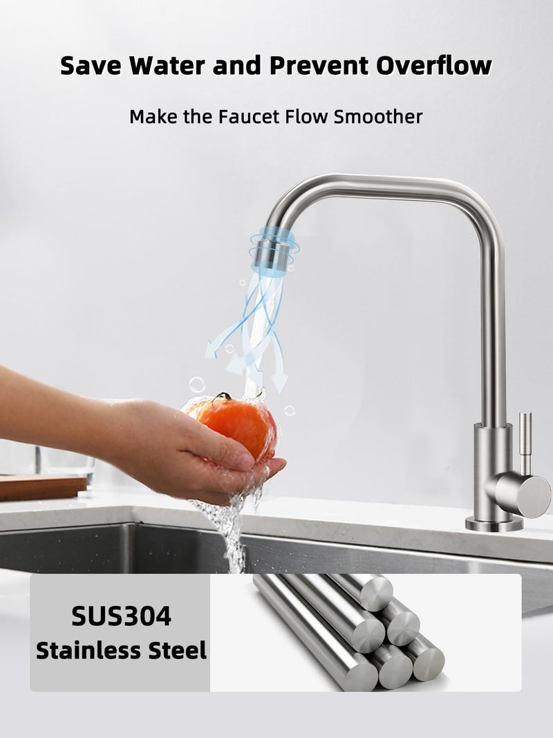Cold Only Water Faucet Single Hole Kitchen Sink Faucet SUS304 Stainless Steel Brushed Nickel