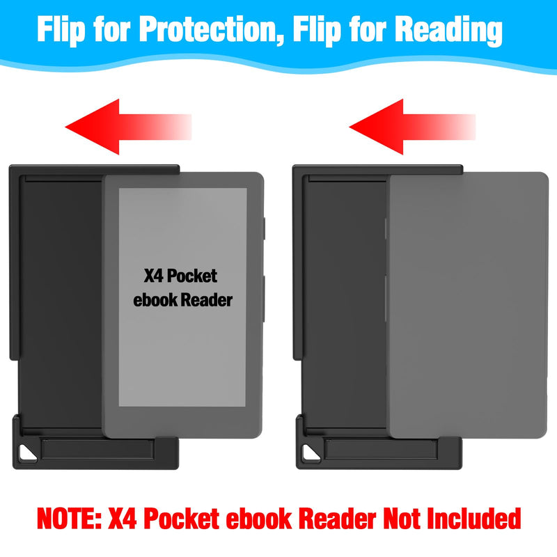 Protective Case with Detachable Rechargeable Reading Light for X4 E-Reader | Reversible Protection Design with Portable lanyard, Flippable Case with Back Light For 4.3" Mini Pocket E-Reader (Black) Black