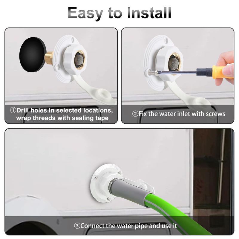 RV City Water Inlet with Check Valve – RV Water Inlet Connection, RV Water Fill Inlet with 3/4" NH Female to 1/2" NPT Male, Ideal for RVs, Travel Trailers, Camping, and Boats in White