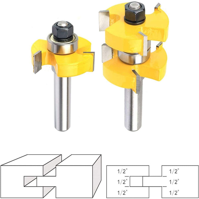 Adjustable Tongue and Groove Router Bit Set 1-1/2" Stock Woodworking Cutting Milling Tools 1/2 Inch Shank