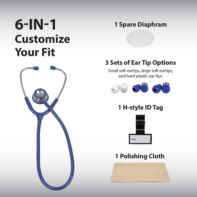 Veridian Healthcare Pinnacle Series Stainless Dual Head Steel Adult Stethoscope, Royal Blue