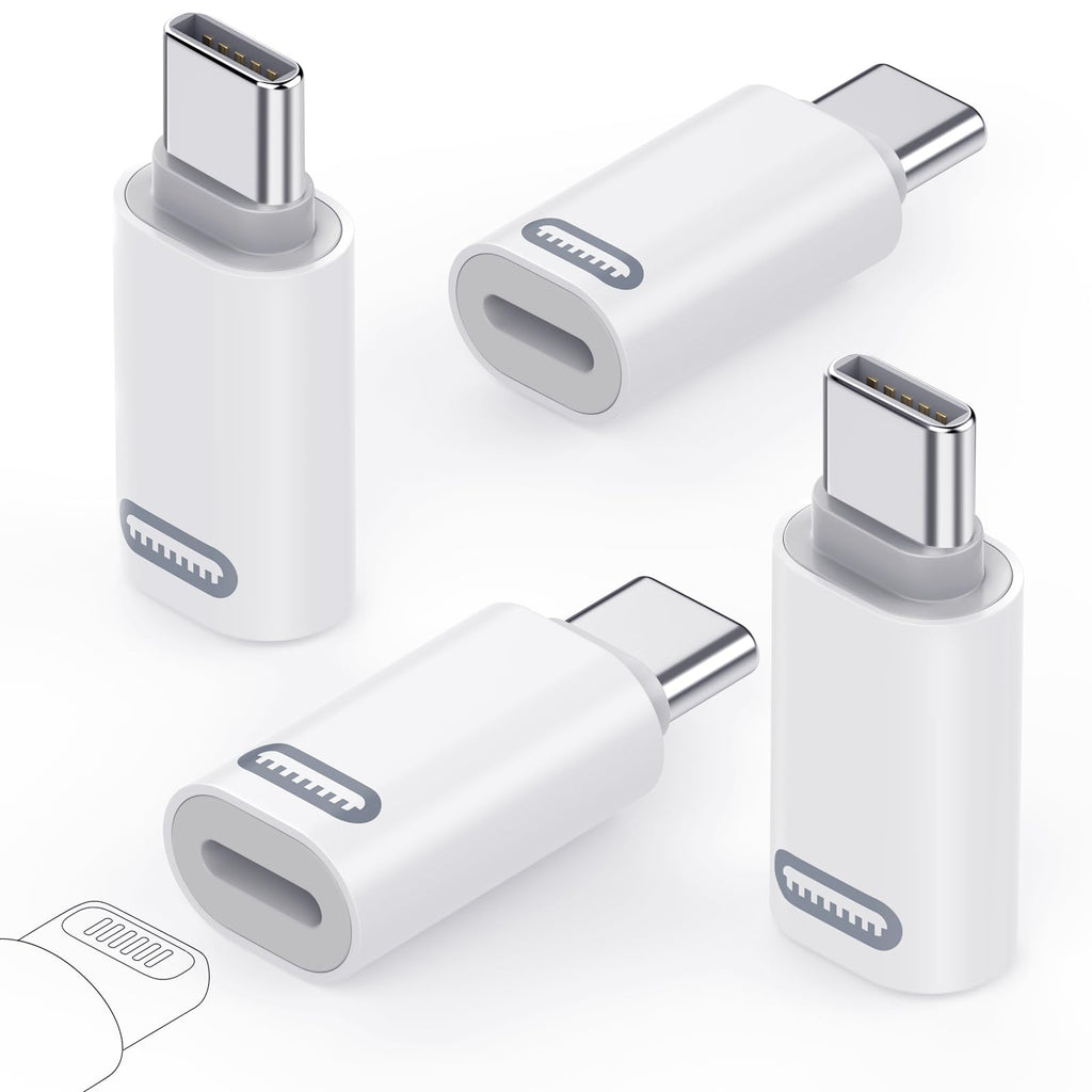 MoKo Lightning Female to USB C Male Adapter 4 Pack, Lightning to USB C Converter for iPhone 15 Series, iPad, iPhone to USB C Adapter for Fast Charging/Data Transfer, NOT for Audio/OTG, White PD 4pack