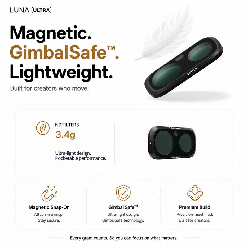Freewell Standard Day ND Filter Kit for Insta360 Luna Ultra | Includes ND8, ND16, ND32, and ND64 filters for cinematic shutter control in daylight. Standard Day Kit