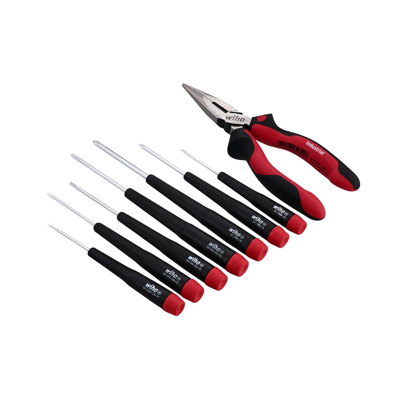 Wiha 26190 Slotted and Phillips Screwdriver Set Bonus Pack with Professional 6.3" Long Nose Pliers, 8 Piece