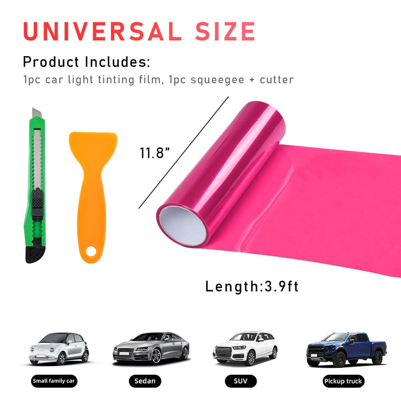 Tint Vinyl Film Sticker Sheet Roll for Car Headlight, 12×48 Inch Auto Taillight Vinyl Wrap Film, Self Adhesive Fog Light Vinyl Film with Squeeze & Cutter, Car Accessories (Pink) Pink
