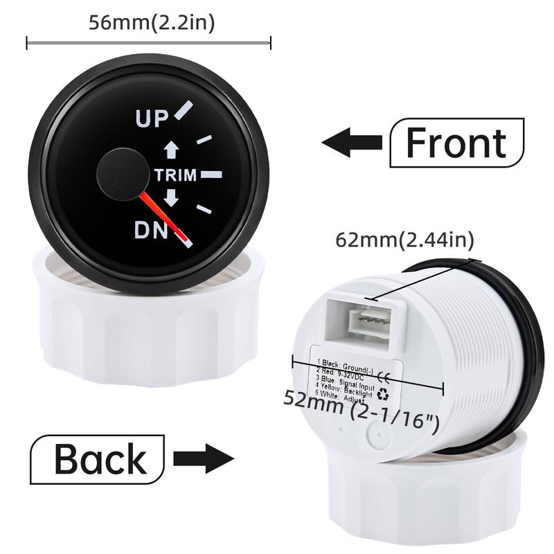 ARTILAURA Trim Gauge Meter 0-190ohms 7 Color UP-DN in Outboard Engine 52mm 2-1/6"for Yacht Boat Marine（Black） Black