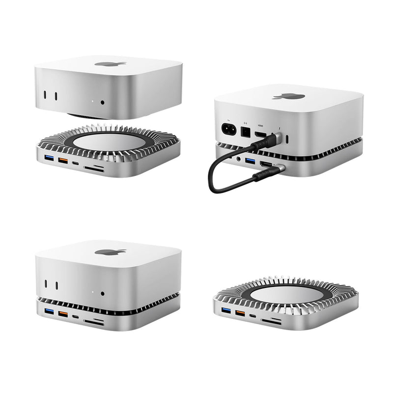 Mac mini M4 Dock, Aluminum Mac mini Stand and HDMI Hub for Mac mini M4 and M4 Pro 2024 with M.2 NVMe/SATA SSD Enclosure, 4K60Hz HDMI,10G USB A/C, 5G USB A*2, USB-C Charge, SD/TF, Audio