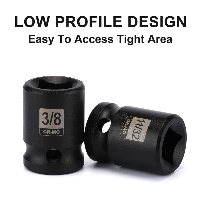  [AUSTRALIA] - Mayouko 11PCS 3/8" Drive SAE Pipe Plug Socket Set, Tapered Male Square Drive, Chamfered Female Square Drive, CR-MO
