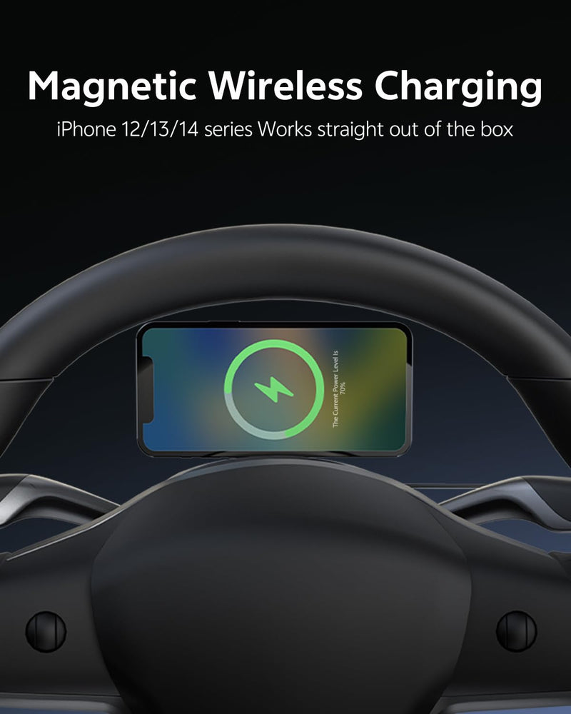 2025 Upgraded Magnetic Wireless Charging Car Phone Holder for Tesla Model 3 / Y, Magnetic Phone Mount, Car Mount for iPhone, Car Accessories,Transparent Appearance Design