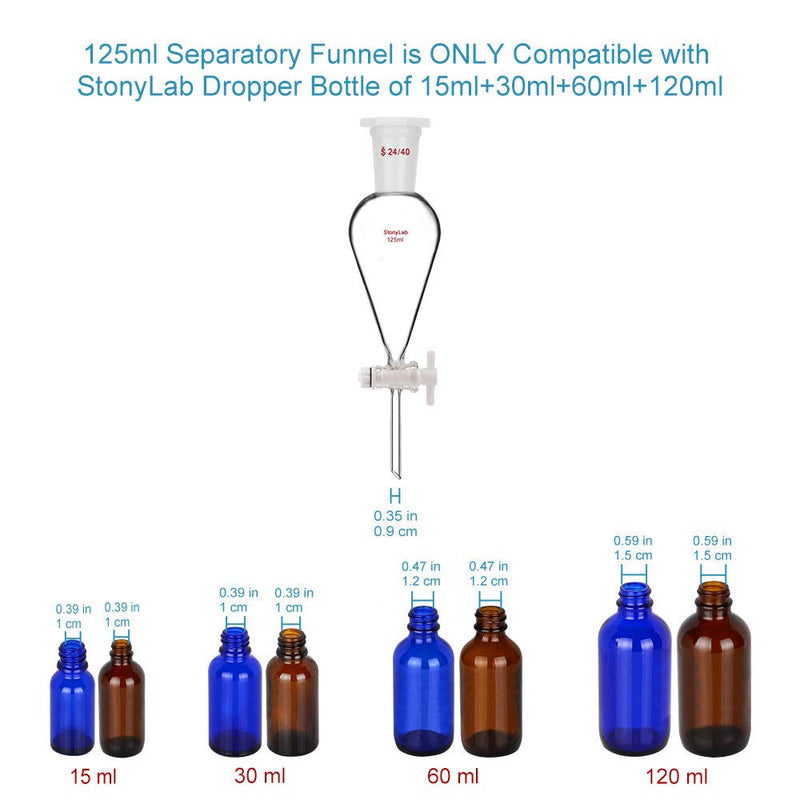 stonylab Borosilicate Glass 125 ml Heavy Wall Conical Separatory Funnel with 19/26 Joints and PTFE Stopcock, 125 ml 125.0 milliliters 1 Sep-Funnel-Glass-1PK-125mL