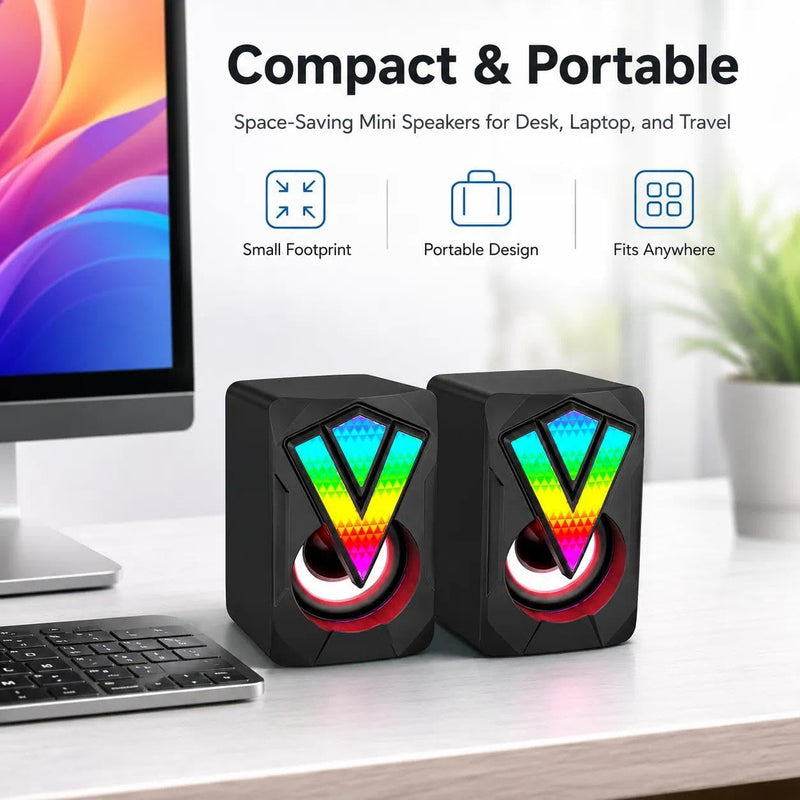RGB LED Gaming Computer Speakers, 2.0 Channel Stereo Desktop Speakers, USB Wired Multimedia Audio with Colorful Lights for Laptop PC Game Setup Home Office