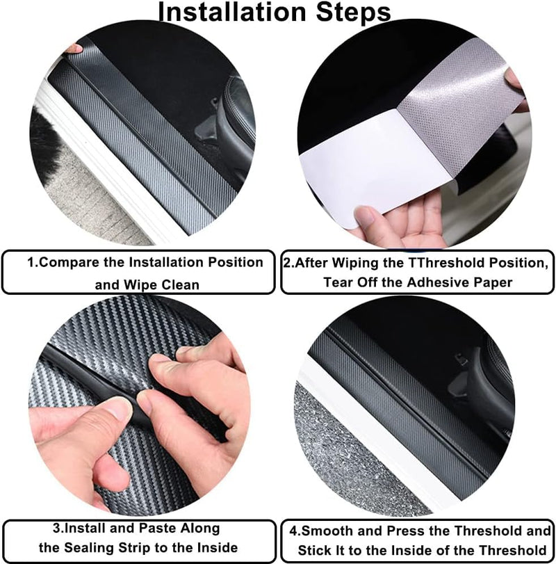 4Pcs Front/Rear Carbon Fiber Car Door Sill Protector Door Entry Guard Door Sill Protector fit for Car SUV Truck Universal gray