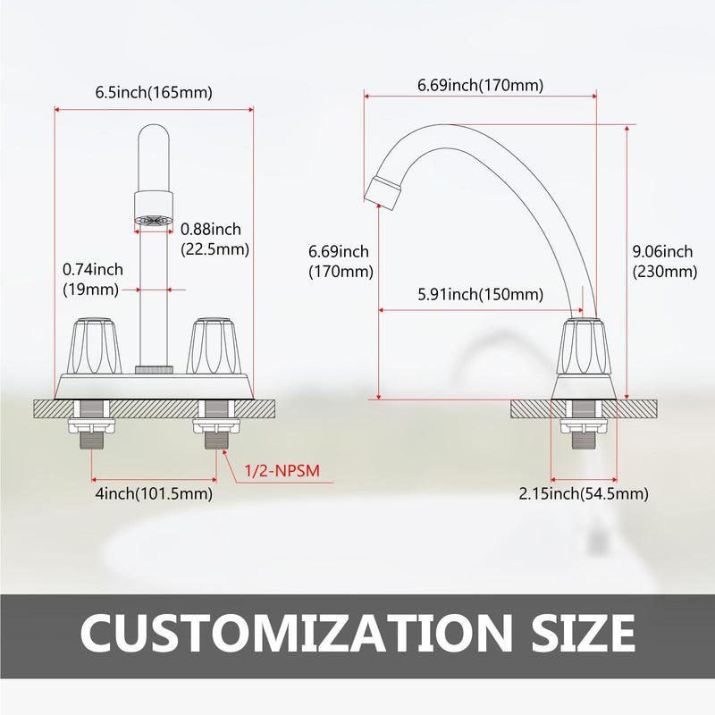 2 Handles Utility Laundry Sink Faucet 4 Inch Centerest Laundry Faucets for Utility Sink with Swivel Spout Polish Chrome