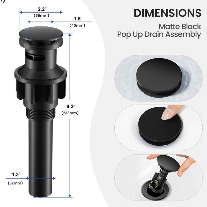 Hurran 4 Inch Bathroom Faucet for Sink 3 Hole, Matte Black Bathroom Faucet with Pop-up Drain and 2 Supply Hoses,Stainless Steel Lead-Free 2-Handle Centerset Faucet for Sink Vanity RV