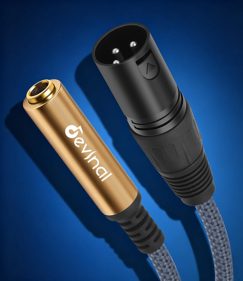 1/4" TRS Female to XLR Male Adapter Cable, 2-Pack – 1 ft (30 cm) Balanced Audio Cord, Nylon-Braided, Gold-Plated, Blue & Gold Rings