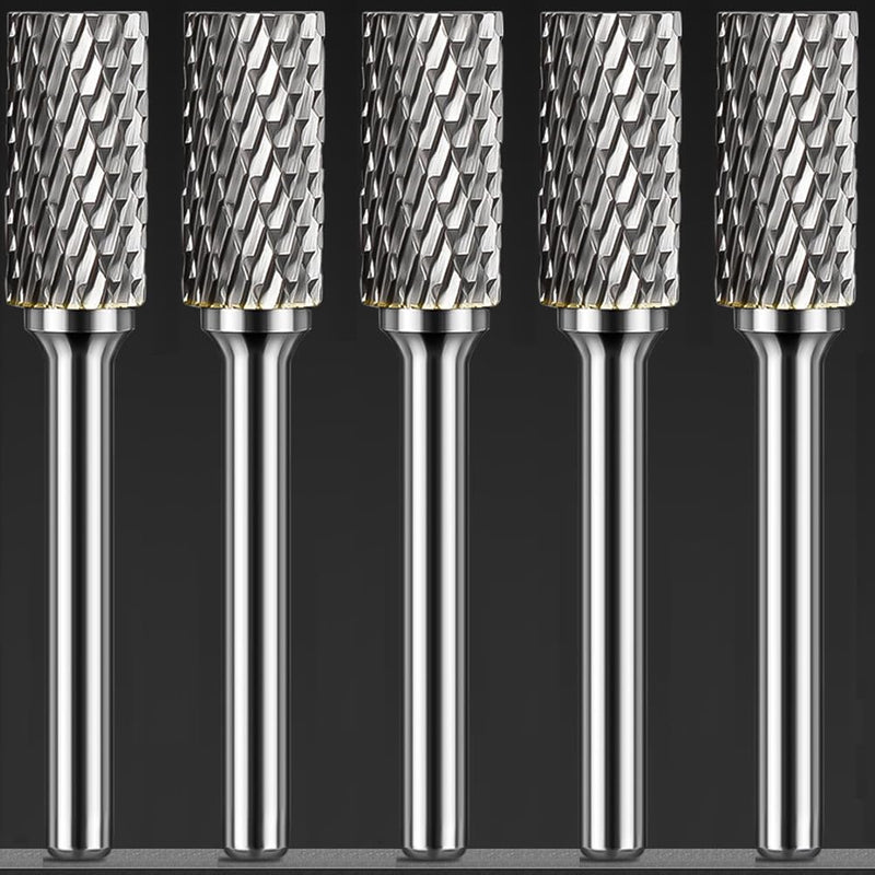 SB-5 Carbide Burr Set Tungsten Die Grinder Bits (1/2" Head Dia X 1" Cutter Length) with 1/4" (6.35mm) Shank for Die Grinder Bits Drill Rotary Tools Cylinder Shape (Pack of 5)