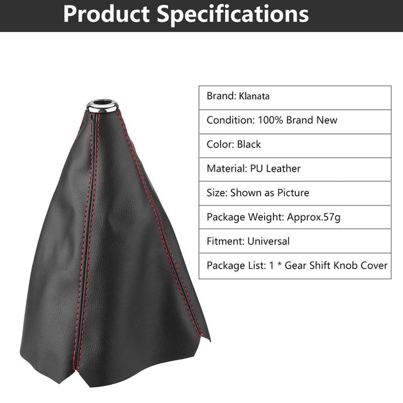 Shift Boot Cover, Shifter Boot Universal, PU Leather Shift Boot Retainer Stick Shift Sleeve Gear Shifter Boot Gear Gaiter Cover Black Bright Red Stitch for Manual Transmission Car, QC06365
