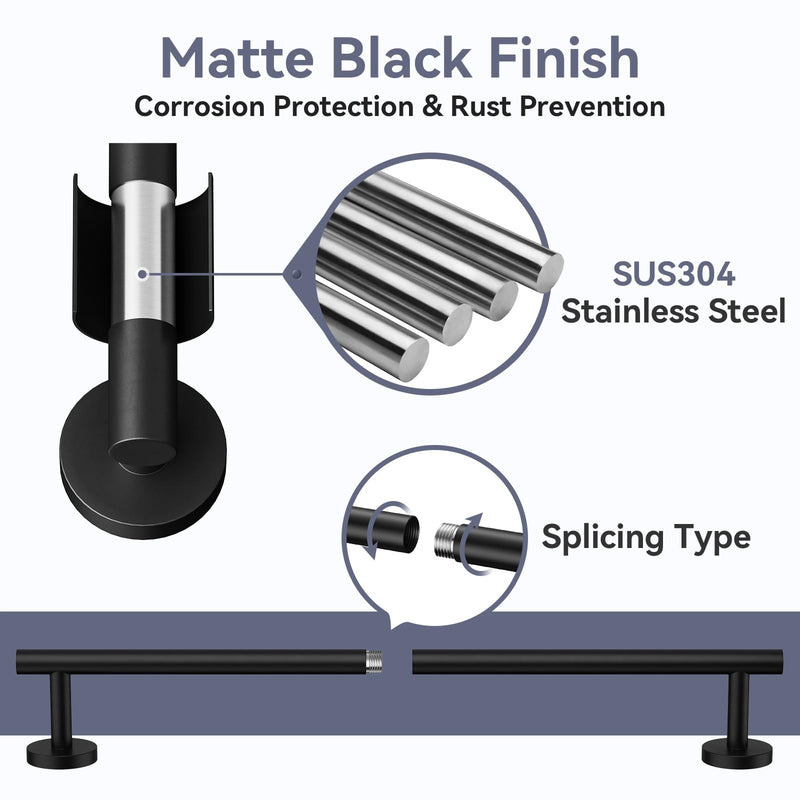 Matte Black Towel Bar Set, 24 Inch Bathroom Hardware Set, Wall Mounted Bathroom Towel Holder Set, Modern Bathroom Accessories, Durable SUS304 Stainless Steel, 4-Piece 26 Inch Matte Black-4pcs
