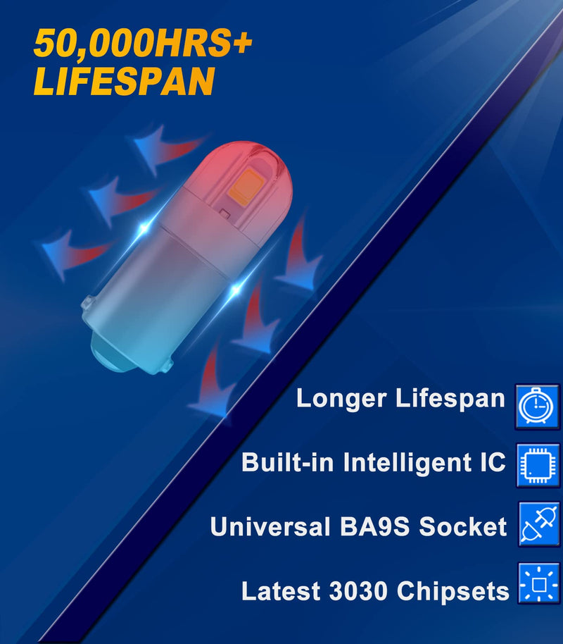 Serundo Auto BA9S Led Car Bulb BA9 1895 1891 53 57 Led Car Bulb, 2SMD 3030Chips 6000K White 47830 64111 3893 LED Car Bulb for Car Interior Dome Map License Plate Glove Box Light etc, Pack of 10pcs BA9S/BA9/3893-10pcs