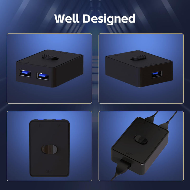 USB 3.0 Switch Selector, Bi-Directional USB Switcher 2 in 1 Out/1 in 2 Out, YuLinca Mini USB Switch for 2 Computers Share Keyboard Mouse Scanner Printer