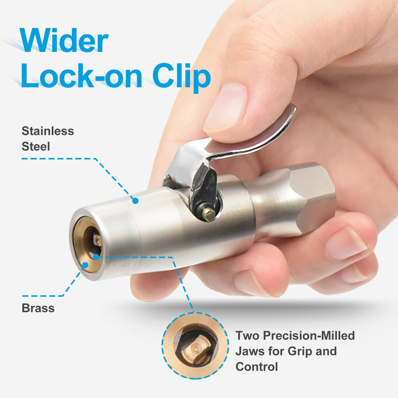 Air Chuck, Two Jaws Locking Air Chuck, 1/4" FNPT Closed Flow Lock on Tire Chuck for Tire Inflator Gauge Compressor Accessories, No Leakage