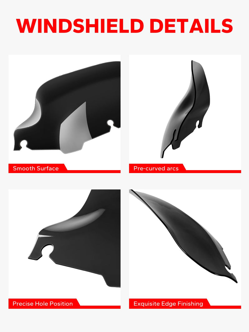 Amazicha Black 8" Wave Windshield Windscreen Compatible for 1996-2013 Harley Davidson Touring Street Glide/ Electra Glide/ Tri Glide FLHT FLHX FLHTK FLHTC FLHTCU 8"