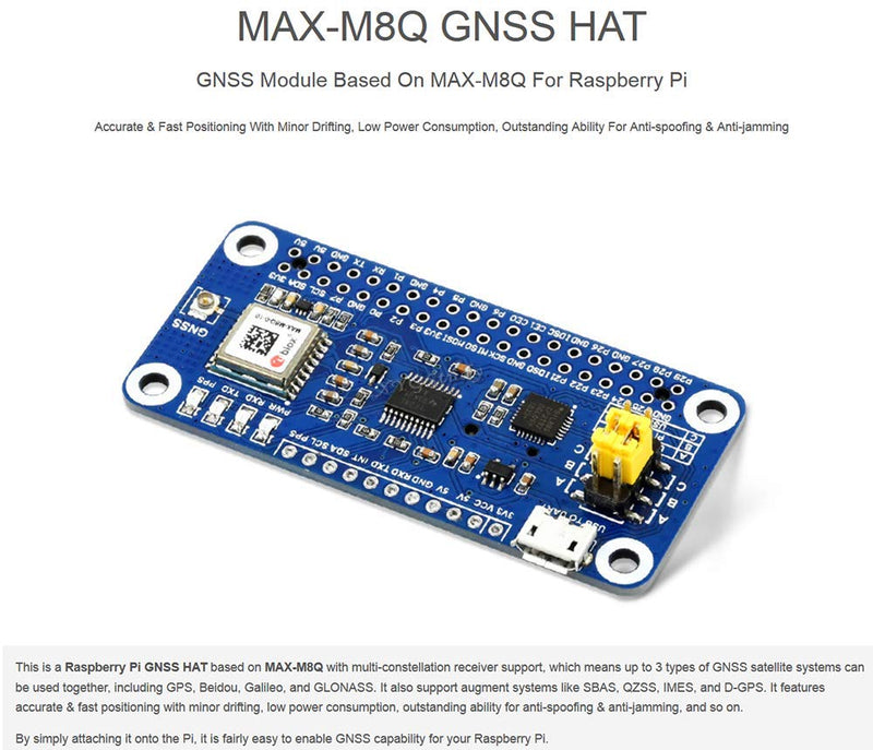 for Raspberry Pi GNSS HAT Based on MAX-M8Q Support Multi-Constellation Receiver GPS Beidou Galileo GLONASS Support Augment Systems Like SBAS QZSS IMES and D-GPS Accurate Fast Positioning @XYGStudy