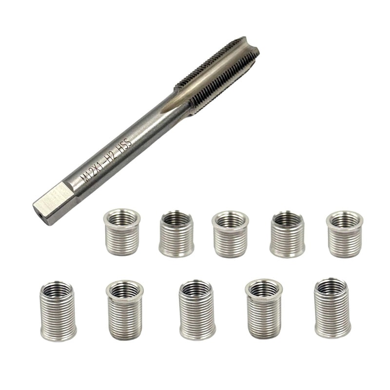 1 Set Spark Plug Thread Repair Replacement Kit, Stainless Steel M10x1.0mm Inserts and M12x1.0 Tap Kit for Automotive Engine Repair