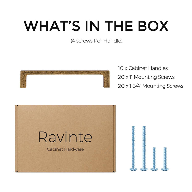 Ravinte 10 Pack Solid 5 Inch Kitchen Square Cabinet Handles Antique Brass Pulls Drawer Pulls Kitchen Cabinet Hardware Handles 5 Inch Hole Center
