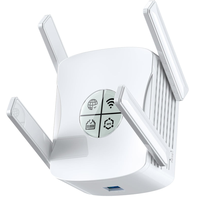 WiFi 6 Extender Signal Booster - 2400Mbps Long Range Internet Booster for Home with Ethernet Port | 5GHz Dual-Band Wireless Repeater, 4 High Gain Antennas, White