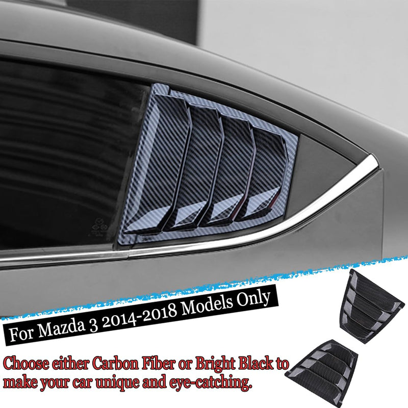 2Pcs Rear Side Window Louvers Air Vent Scoop Shades Cover Blinds Trim for MAZDA 3 Axela 2014 2015 2016 2017 2018 - ABS Carbon Fiber Sport Accessories.