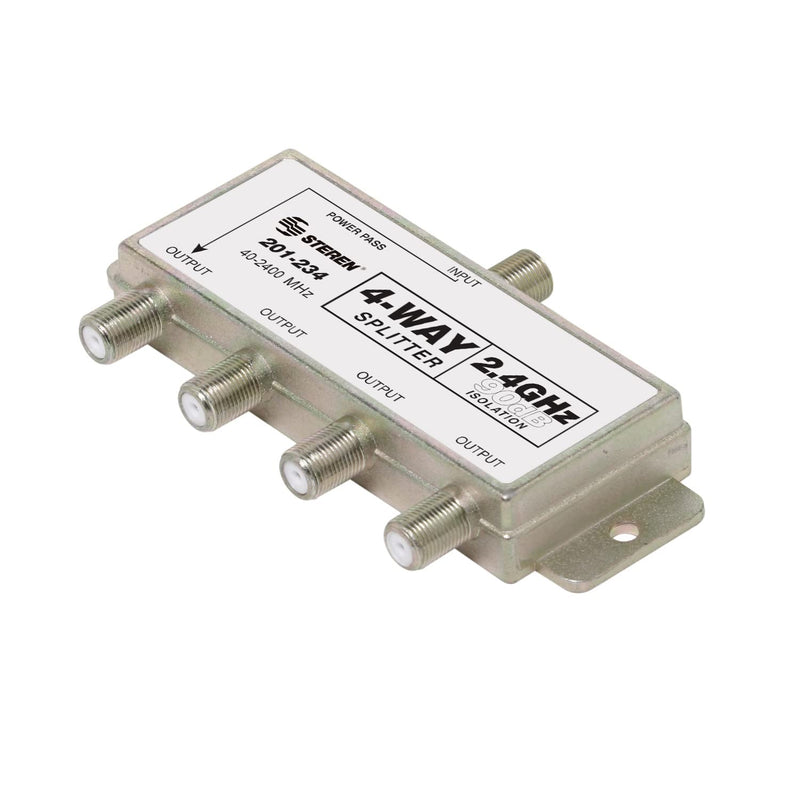 STEREN 4-Way 2.4GHz 90dB 1 Port Power Pass DC Passing On One Port F-Pin Coaxial Splitter [201-234]