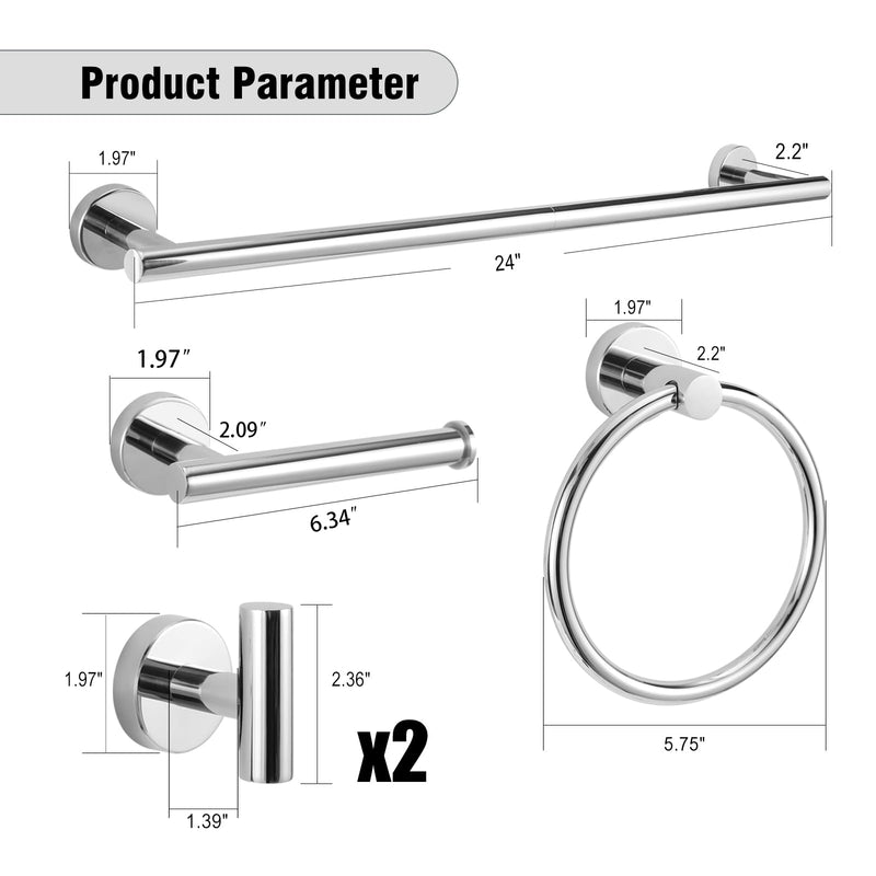 5-Piece Towel Racks for Bathroom, Stainless Steel Bathroom Accessories Set, Bathroom Towel Holder Wall Mounted, Sturdy Bath Towel Bar Set Bathroom Hardware Set (Chrome) 1 Chrome