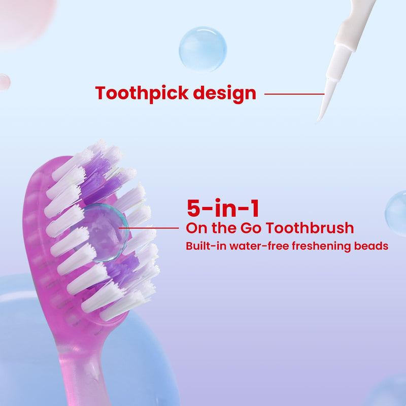 THE ORIGINAL 70Pack Mini Disposable Toothbrushes with Toothpaste Waterless | 5-in-1 Waterless Prepasted Toothbrush with Tongue Scraper+Floss+Pick, Individually Wrapped Box, 4 Flavors Travel/Camp/Hotel 70