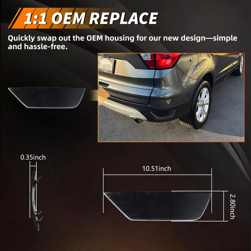  [AUSTRALIA] - Rear Bumper Reflector Compatible with Fo-rd Escape 2013-2019, [DOT] [IP67 Waterproof] Rear Bumper Reflector Housing [No Bulbs], Replace OEM #CJ5Z15A449A CJ5Z15A449B, Smoked Lens