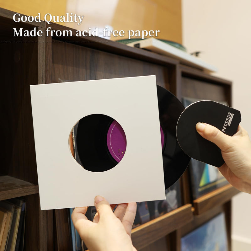 20 Pcs 7 Inch Vinyl Record Paper Jackets, Anti-Static Record Sleeve Covers, Acid-Free White Paper Vinyl Sleeves for 45 RPM Singles (Style A) Style A