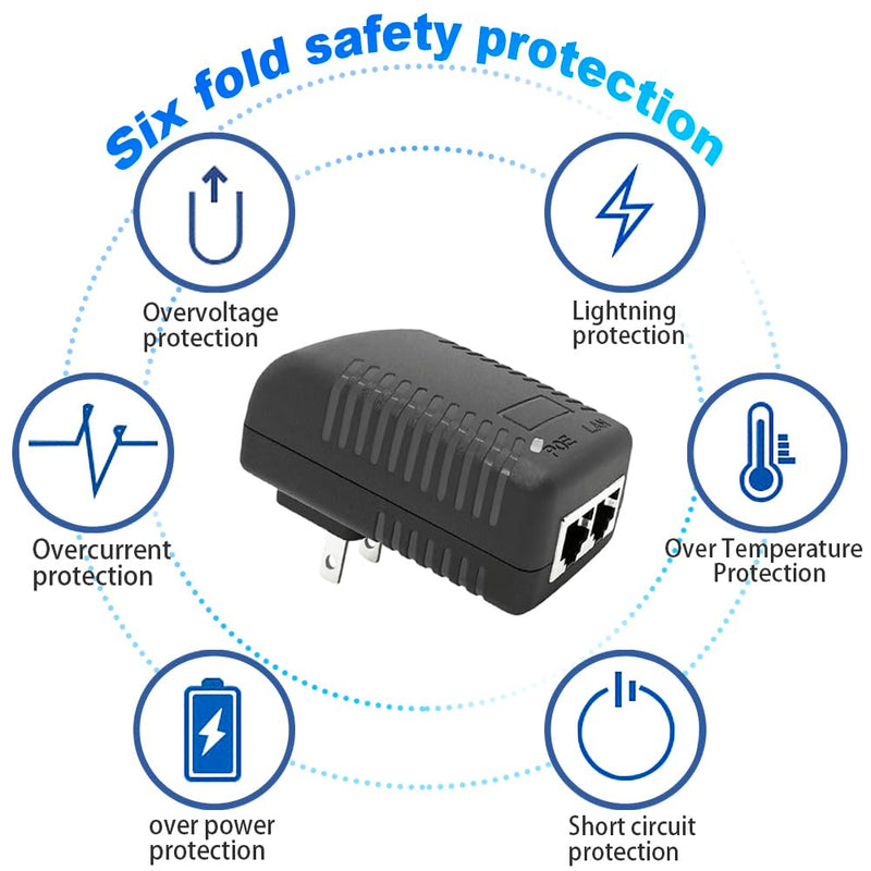 15V 1A POE Switch Injector, 15W 10/100Mbps Compliant IEEE 802.3af, Passive PoE Injector 2 Ports Power Over Ethernet Power Adapter for IP Cameras Mobile WLAN AP, Up to 100 Meters (325 Feet)
