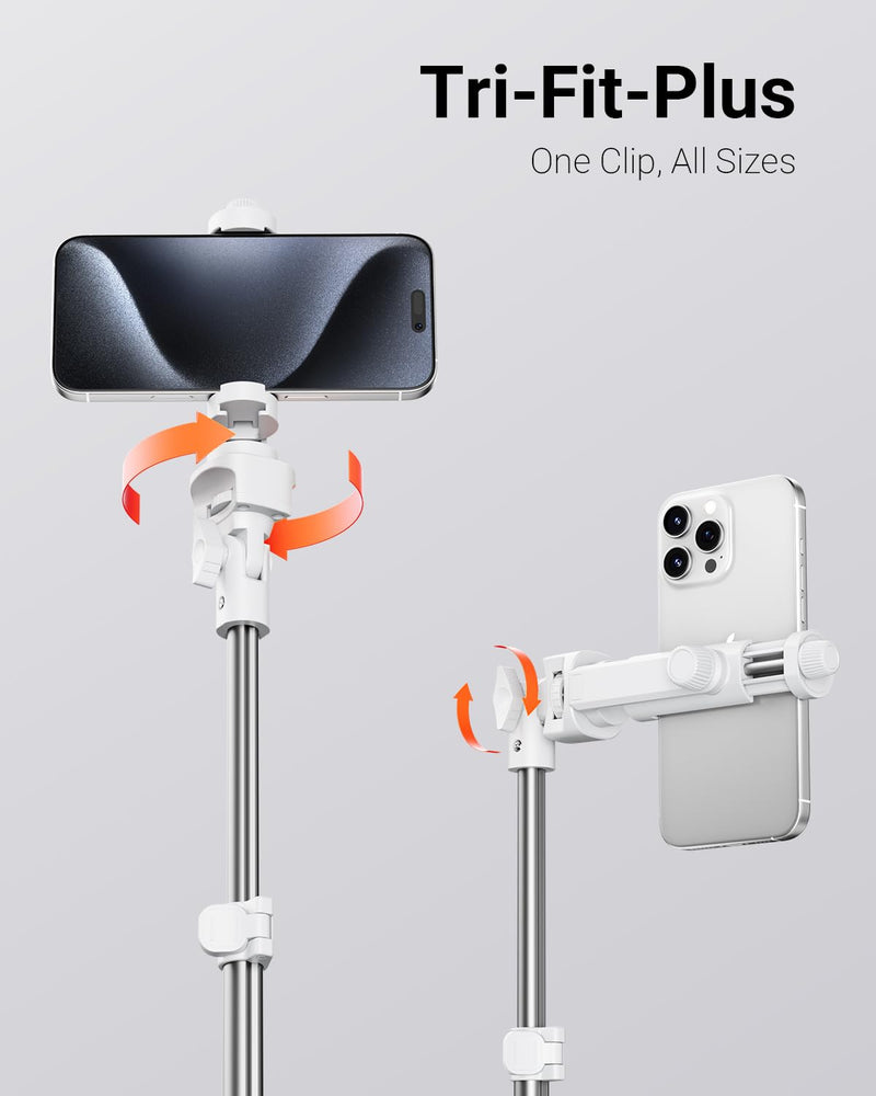 VIMOSE 66" Phone Tripod, Tripod for iPhone with Remote & Phone Stand | Extendable Cell Phone Tripod for Video Recording, Ultimate Tripod & Monopod Accessories for iPhone/Android, Monza White 66-inch