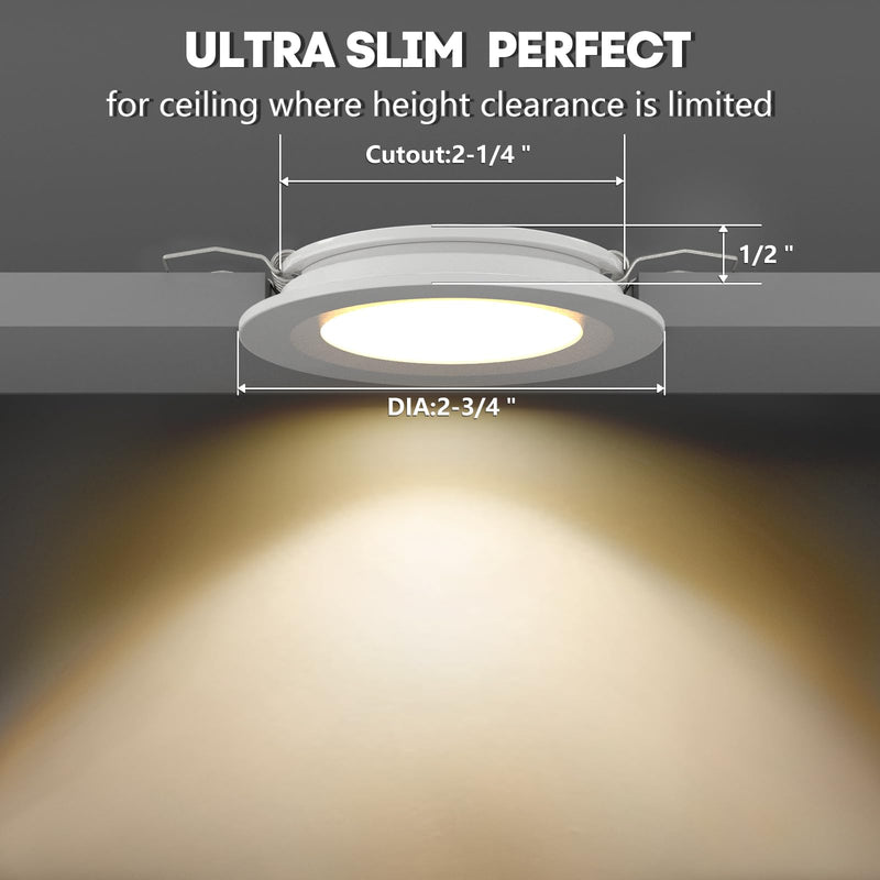 acegoo RV Recessed Ceiling Light 2-3/4” Full Aluminum 12V Dimmable LED Puck Light for Campervan Truck Caravan Boat Roof Under Cabinet Lighting, Flush Mount Cutout 2-1/4" (White,Warm White) 4 Pack White Finish, Warm White