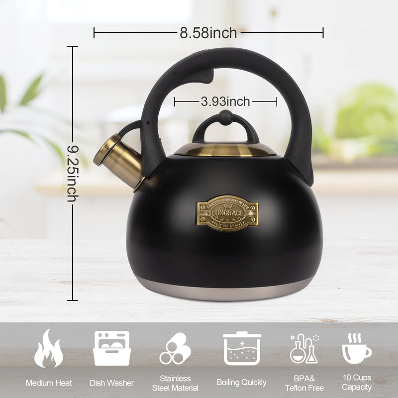 Tea Kettle for Stovetop, Food Grade Stainless Steel Water Kettle, Tea Pot for Home & Kitchen, 3.1 Quart Black