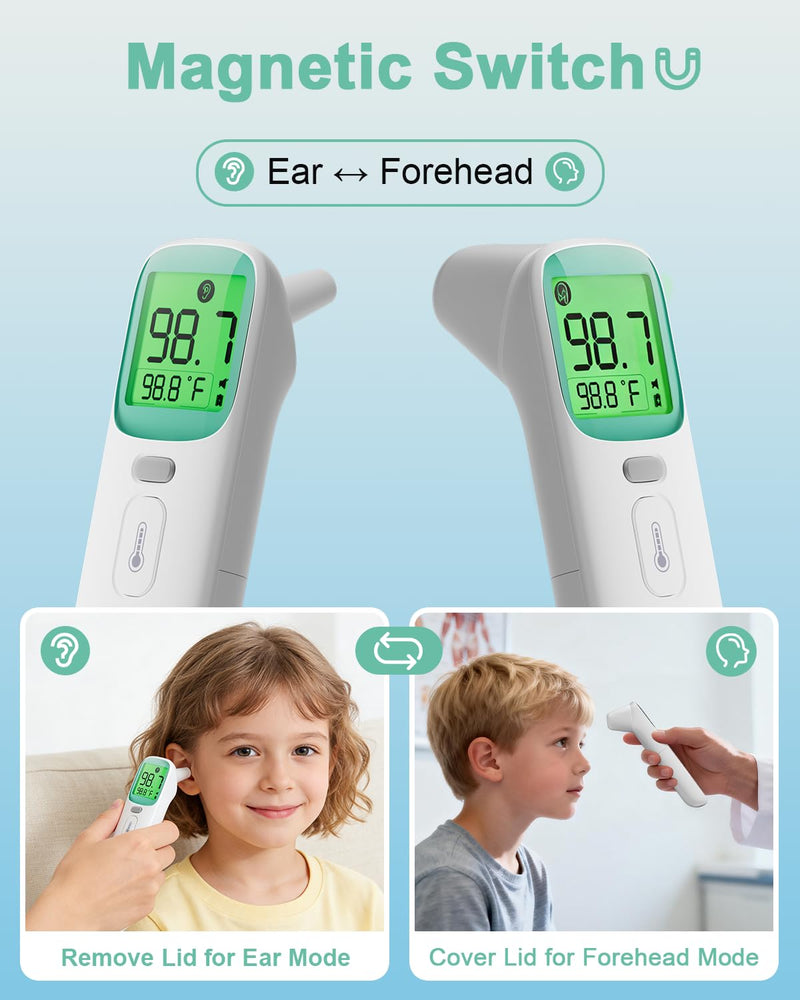 Ear Thermometer for Kids and Adults - Baby Thermometer FSA-HSA Eligible, Digital Infrared Thermometers 1S Reading, Accurate Forehead Termometro with Fever Alarm, 40 Memories (Green 1 Pack) Green