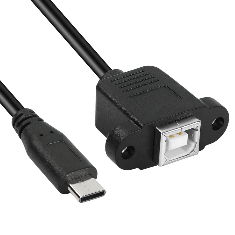 GELRHONR USB C to USB B Printer Cable,Type-C Male to USB B Female Extension Panel Mount Cable with Screws Holes,for Laptop,Printer-50cm