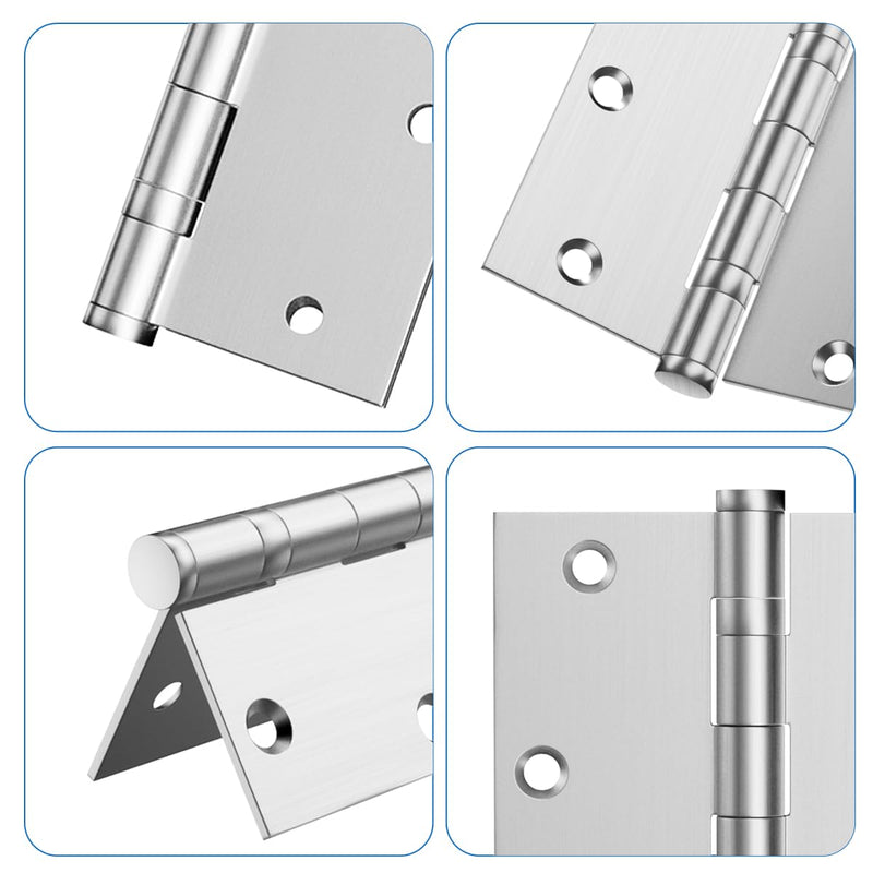 304 Stainless Steel Door Hinges,3.5 x 3.5 Inch Ball Bearing Hinges, 3 1/2 Inch Interior Door Hinges with Square Corners, Door Hardwares (3Pack, Silver)