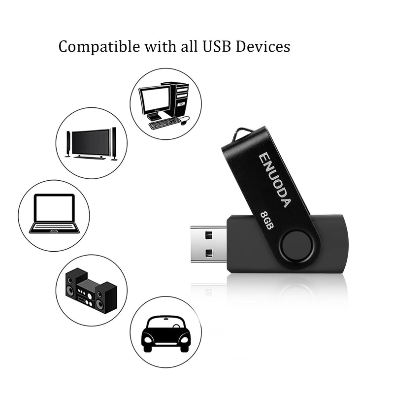 8GB Flash Drive ENUODA 1 Pack Thumb Drive 8GB USB 2.0 Memory Stick Jump Drive Pen Drive for File Storage and Data Transfer (Black) Black